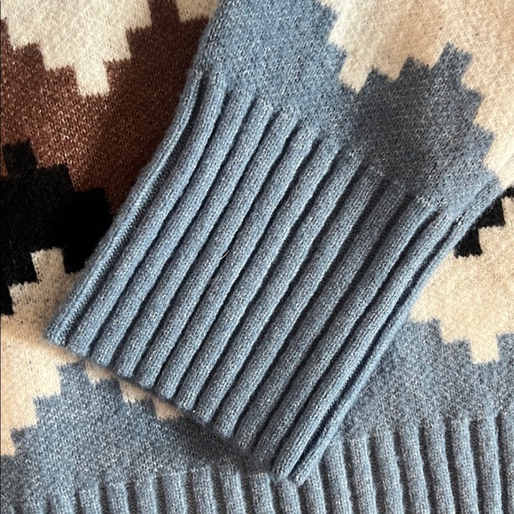 Joseph A. Apres Ski Fair Isle Mock Neck Sweater | Cream, Brown & Blue Size L - Picture 4 of 6